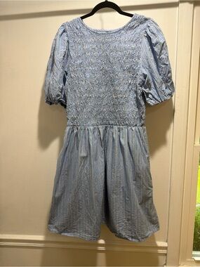 Old Navy Light Blue and White Striped Smocked Dress
